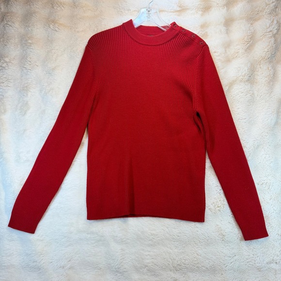 Lauren Ralph Lauren Sweaters - Lauren Ralph Lauren Mens Red Ribbed‎ Mock Neck Button Shoulder Sweater Size M